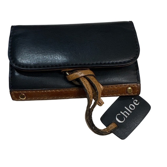 Chloe Accessories - Chloe Black Brown Leather 6 Key Card Holder Snap Closure